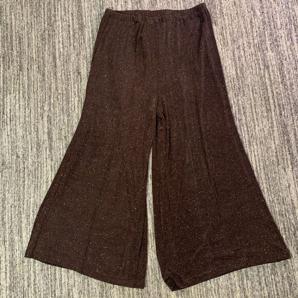 Womens Large Pull On Wide Leg Pants Holiday Chocolate Brown All Over Rhinestones - Picture 1 of 6